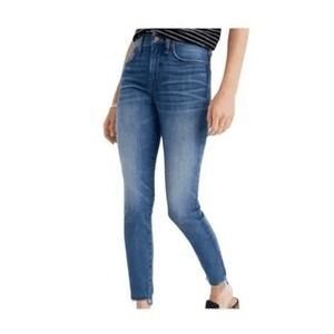 Madewell 9" High Rise Skinny Crop Jeans Blue Dark Wash Denim Destructed Hem 26